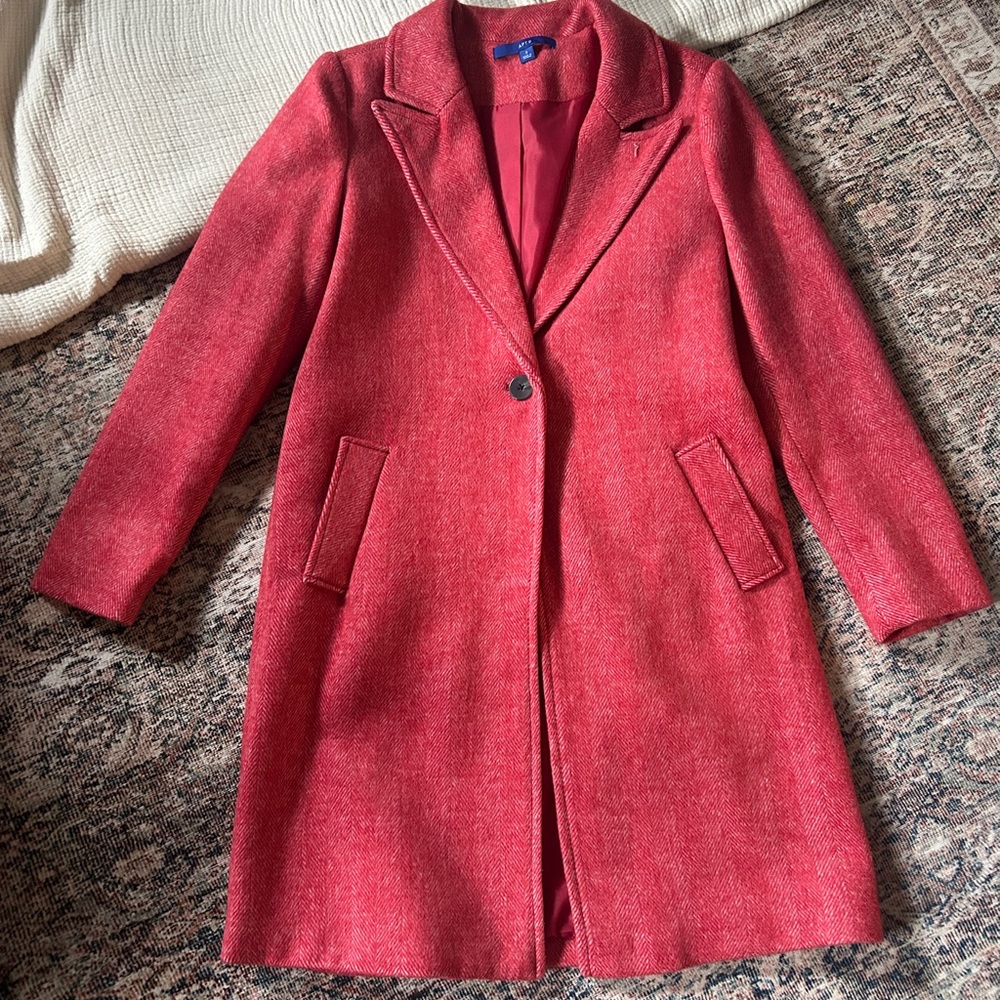 Elegant Red Herringbone Wool Blend Women's Coat